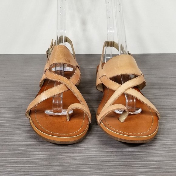 Lucky Brand Ellsona Flat Sandal, Tan Leather, Womens Size 6.5 M / 36.5 - Picture 2 of 14